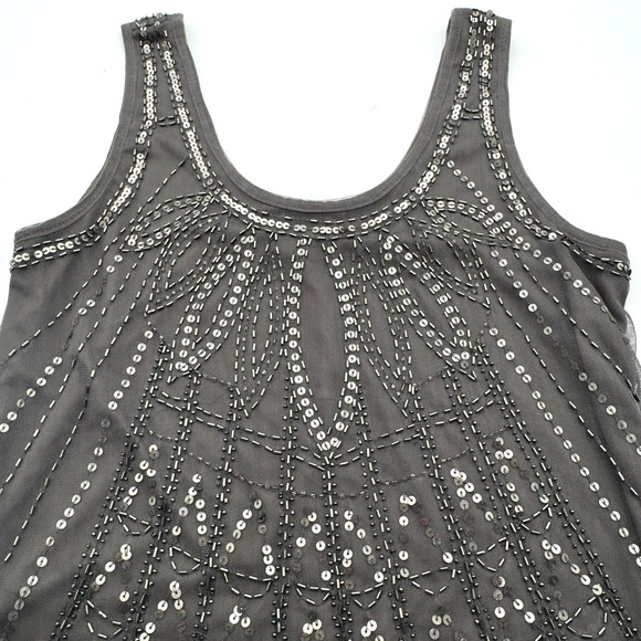 ANGIE‎ XL Gray Silver Sequin Beaded Lined Sleeveless Mini Dress Party Flapper - Picture 3 of 7